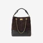 Women's Quilted Suede Split Leather Chain Crossbody Shoulder Hobo Bag in Gold Hardware