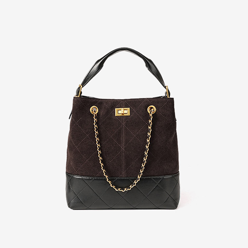 Quilted Suede Split Leather Chain Crossbody Umhängetasche in Gold Hardware