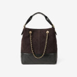 Women's Quilted Suede Split Leather Chain Crossbody Shoulder Hobo Bag in Gold Hardware