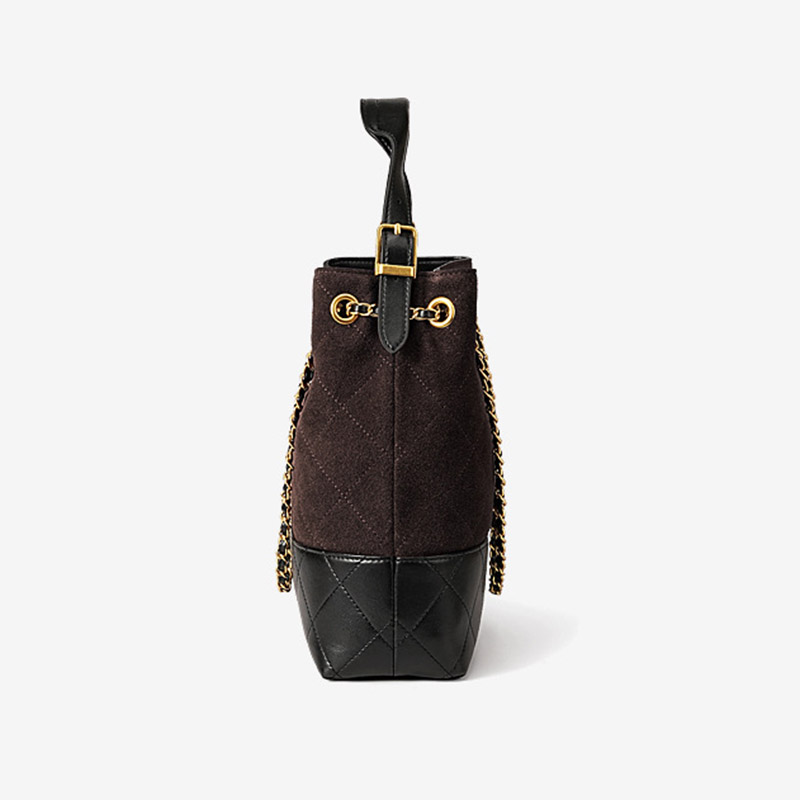 Women's Quilted Suede Split Leather Chain Crossbody Shoulder Hobo Bag in Gold Hardware