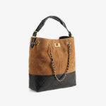 Women's Quilted Suede Split Leather Chain Crossbody Shoulder Hobo Bag in Gold Hardware