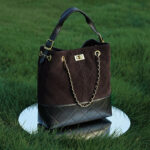 Women's Quilted Suede Split Leather Chain Crossbody Shoulder Hobo Bag in Gold Hardware