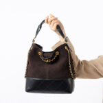 Women's Quilted Suede Split Leather Chain Crossbody Shoulder Hobo Bag in Gold Hardware