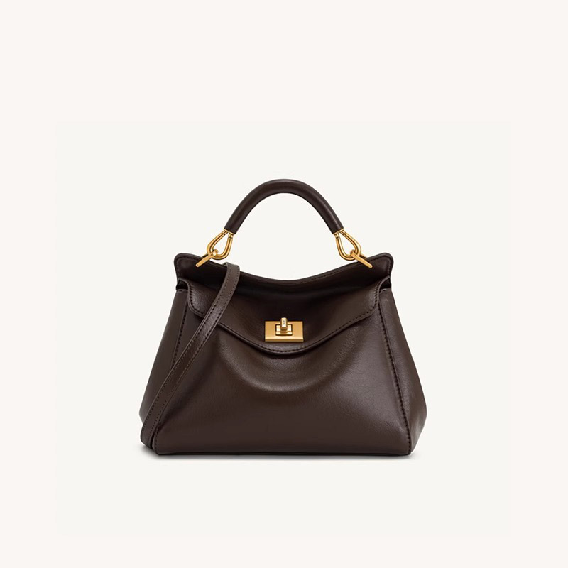 Petit sac en cuir Vegan Twist Lock Top Handle Crossbody Satchel Bag