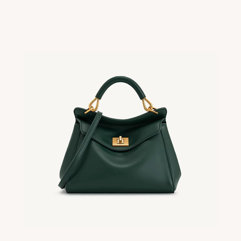 Petit sac en cuir Vegan Twist Lock Top Handle Crossbody Satchel Bag