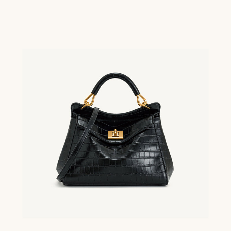 Petit sac en cuir Vegan Twist Lock Top Handle Crossbody Satchel Bag