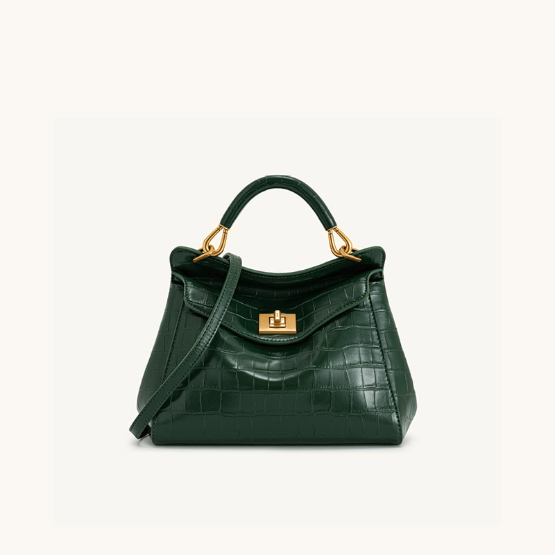 Petit sac en cuir Vegan Twist Lock Top Handle Crossbody Satchel Bag