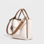 Women's Split Cowhide Leather Stitching Bucket Handbags