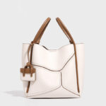 Women's Split Cowhide Leather Stitching Bucket Handbags