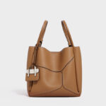 Women's Split Cowhide Leather Stitching Bucket Handbags