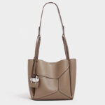 Women's Split Cowhide Leather Stitching Bucket Handbags