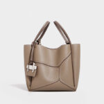 Women's Split Cowhide Leather Stitching Bucket Handbags
