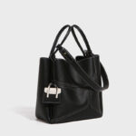 Women's Split Cowhide Leather Stitching Bucket Handbags