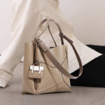 Women's Split Cowhide Leather Stitching Bucket Handbags