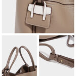 Women's Split Cowhide Leather Stitching Bucket Handbags