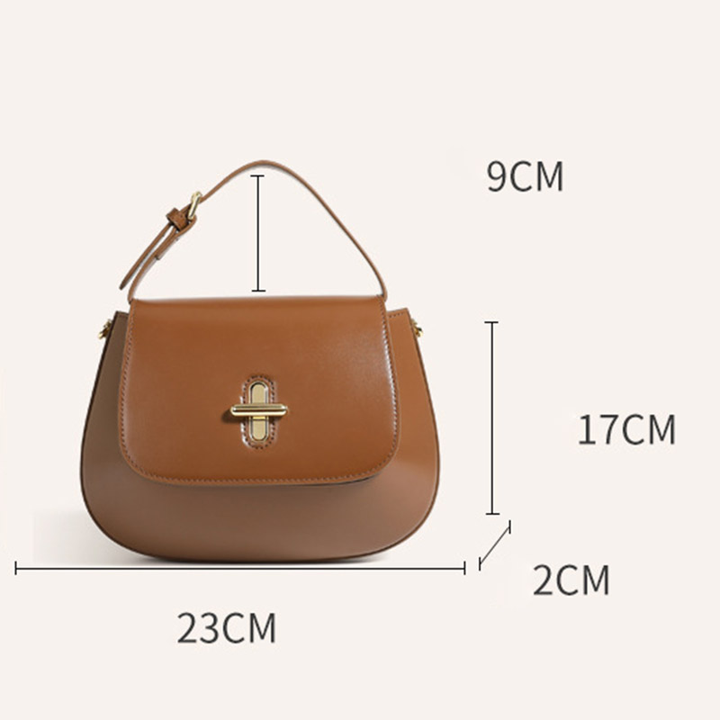 Women's Split Leather Minimalist Oval Flap Lock Crossbody Shoulder Saddle Handbag