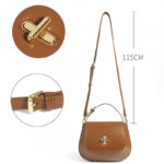 Women's Split Leather Minimalist Oval Flap Lock Crossbody Shoulder Saddle Handbag