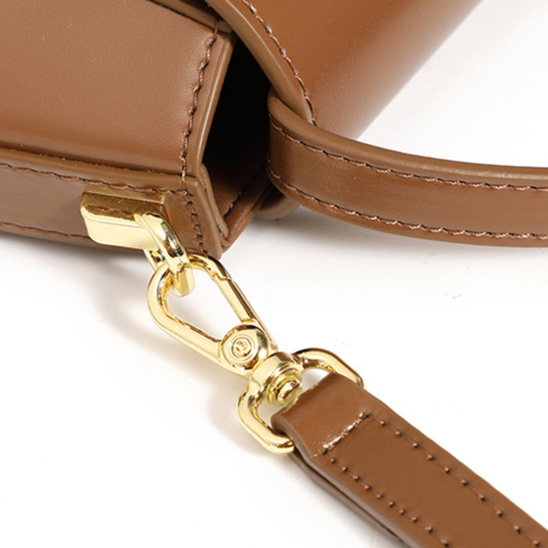 Women's Split Leather Minimalist Oval Flap Lock Crossbody Shoulder Saddle Handbag