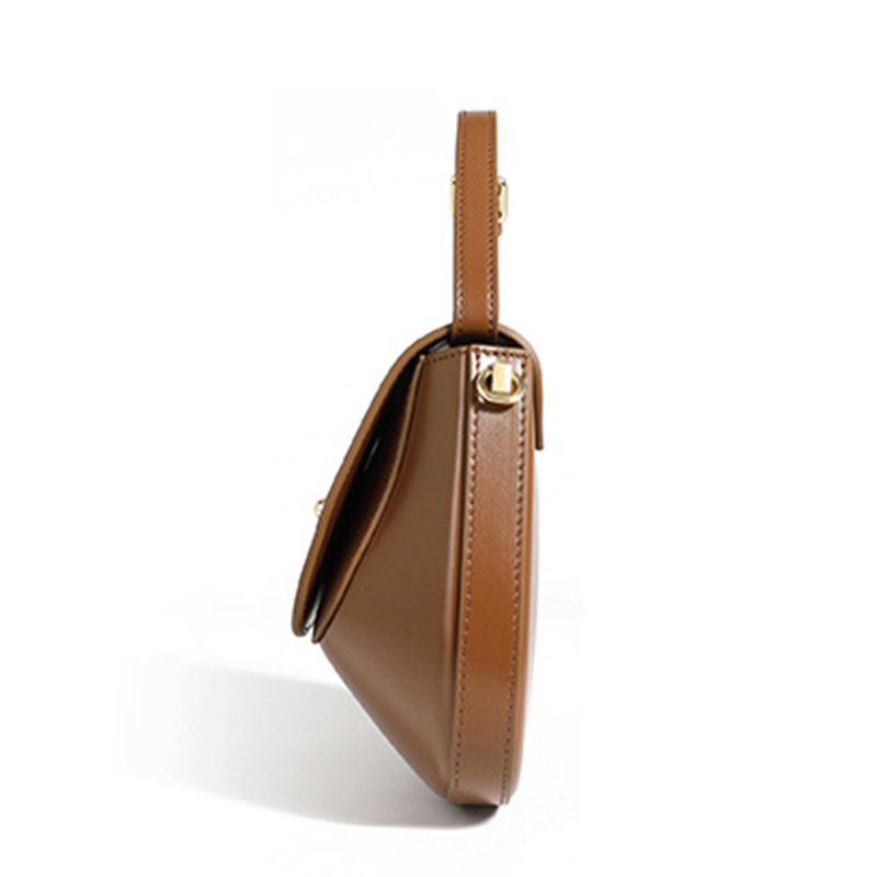 Women's Split Leather Minimalist Oval Flap Lock Crossbody Shoulder Saddle Handbag