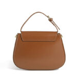 Women's Split Leather Minimalist Oval Flap Lock Crossbody Shoulder Saddle Handbag