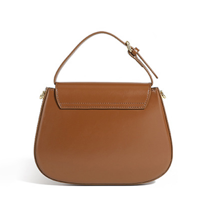 Women's Split Leather Minimalist Oval Flap Lock Crossbody Shoulder Saddle Handbag