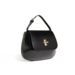 Women's Split Leather Minimalist Oval Flap Lock Crossbody Shoulder Saddle Handbag