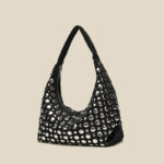 Women's Suede Dot Studded Hobo Shoulder Bag