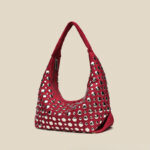 Women's Suede Dot Studded Hobo Shoulder Bag