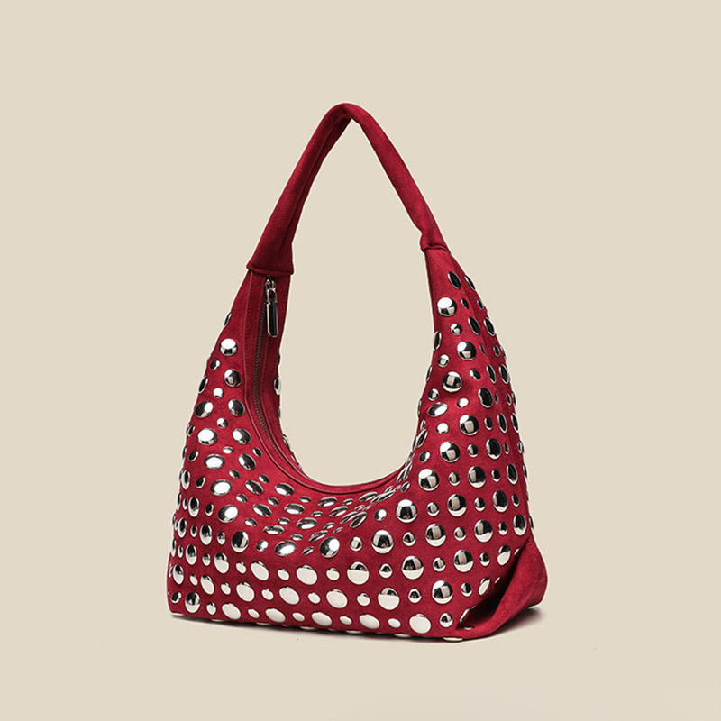 Women's Suede Dot Studded Hobo Shoulder Bag