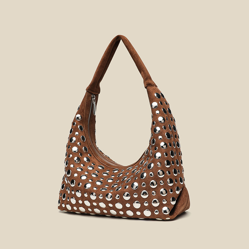 Women's Suede Dot Studded Hobo Shoulder Bag