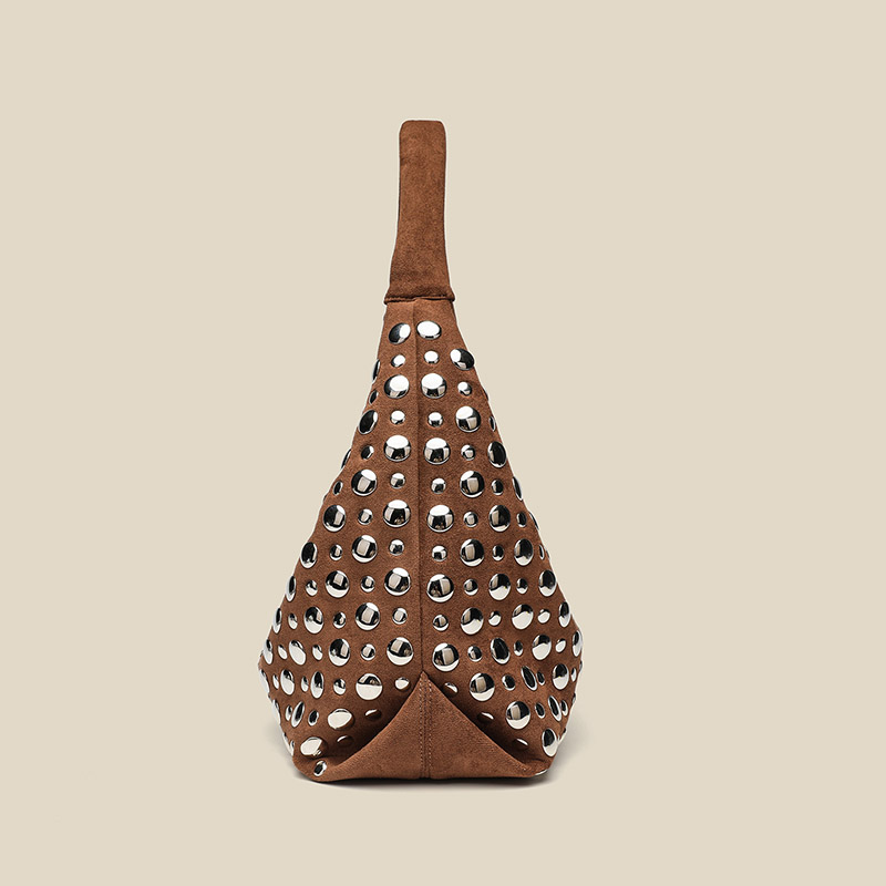 Women's Suede Dot Studded Hobo Shoulder Bag