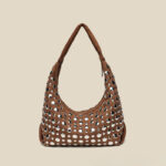 Women's Suede Dot Studded Hobo Shoulder Bag