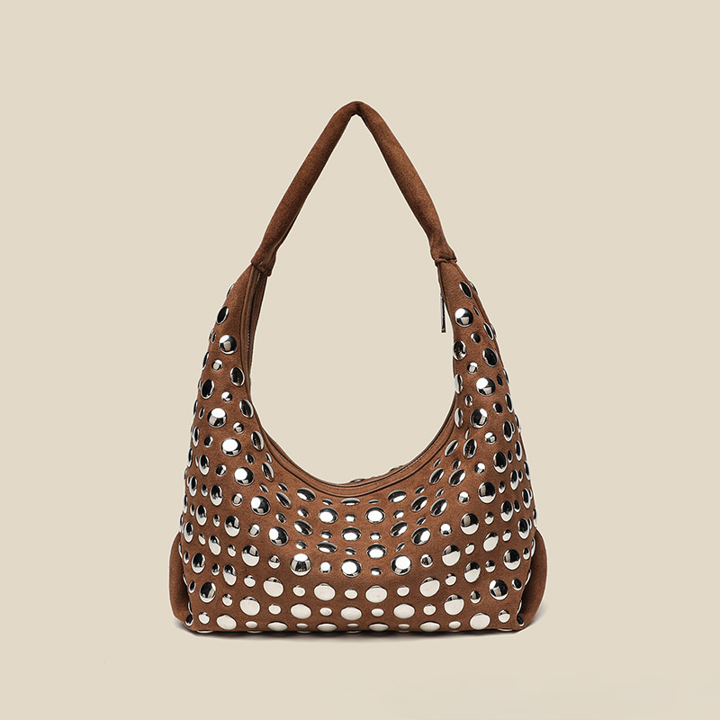 Women's Suede Dot Studded Hobo Shoulder Bag