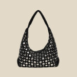 Women's Suede Dot Studded Hobo Shoulder Bag