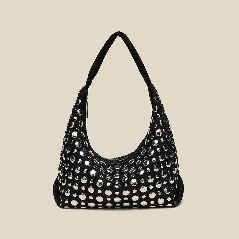 Women's Suede Dot Studded Hobo Shoulder Bag