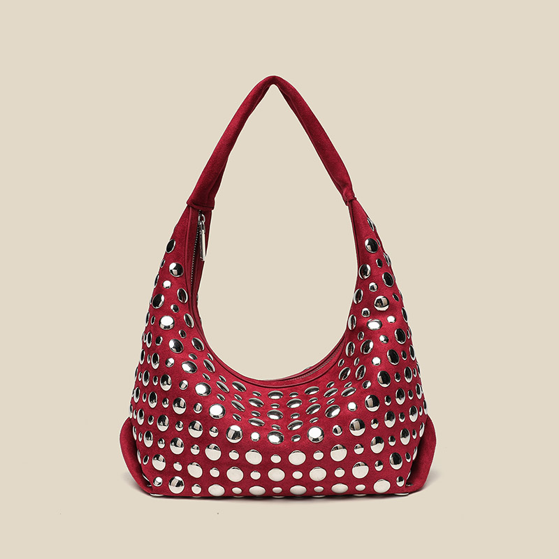 Women's Suede Dot Studded Hobo Shoulder Bag
