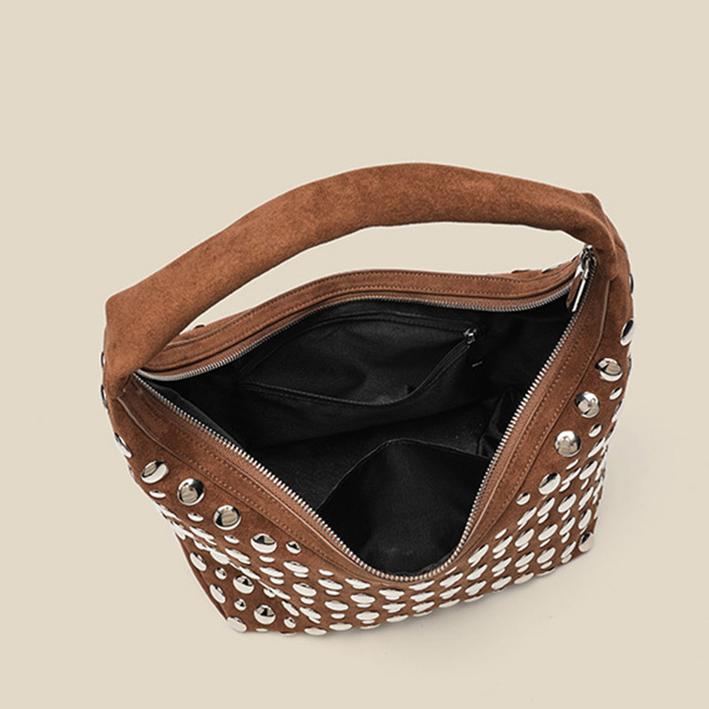 Women's Suede Dot Studded Hobo Shoulder Bag