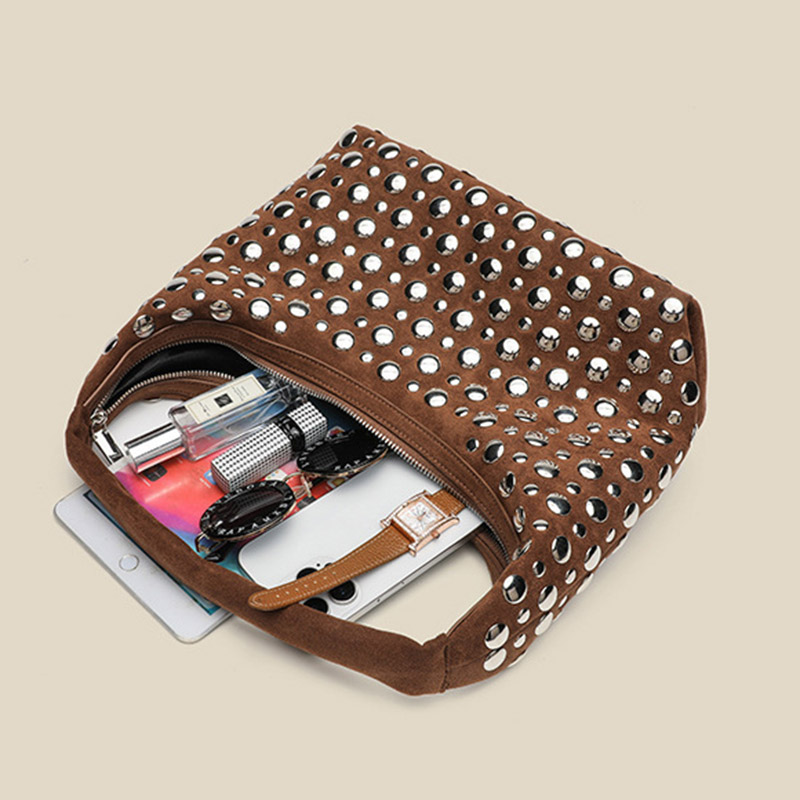 Women's Suede Dot Studded Hobo Shoulder Bag