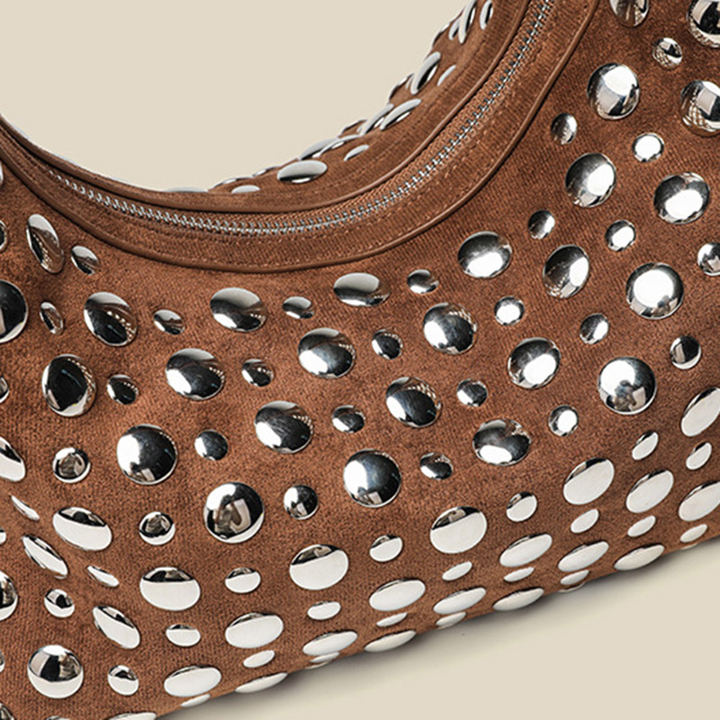 Women's Suede Dot Studded Hobo Shoulder Bag