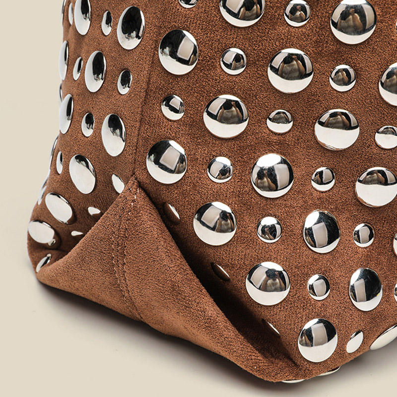 Women's Suede Dot Studded Hobo Shoulder Bag
