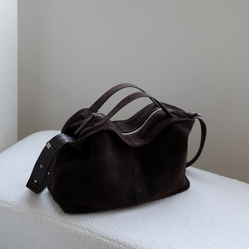 Women's Suede Leather Minimalist Zipper Closure Shoulder Crossbody Handbag