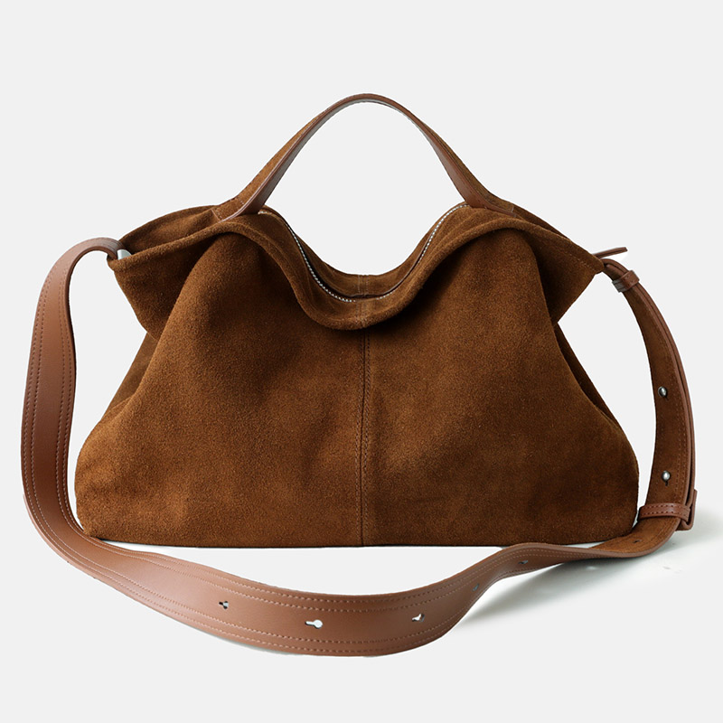 Women's Suede Leather Minimalist Zipper Closure Shoulder Crossbody Handbag
