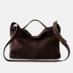 Women's Suede Leather Minimalist Zipper Closure Shoulder Crossbody Handbag