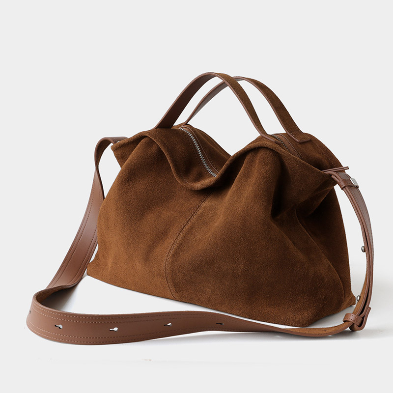 Women's Suede Leather Minimalist Zipper Closure Shoulder Crossbody Handbag