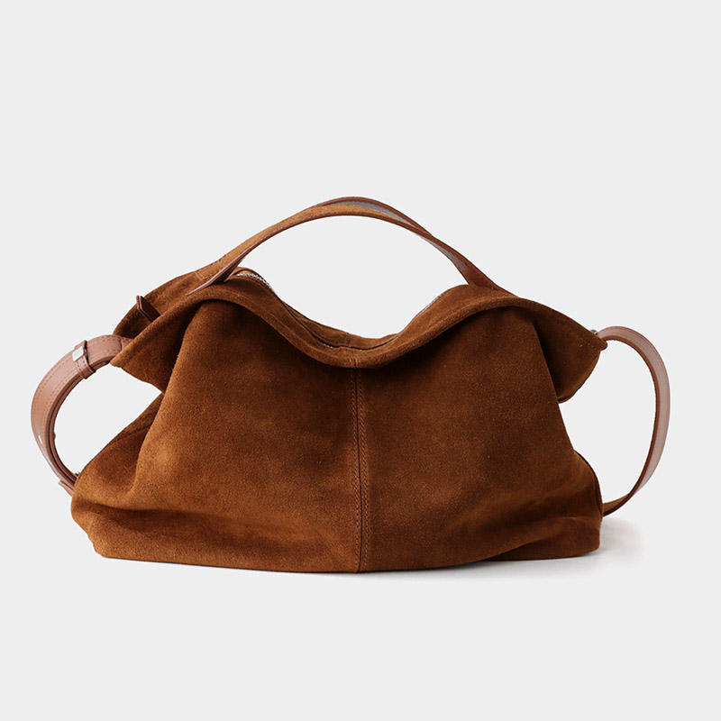 Women's Suede Leather Minimalist Zipper Closure Shoulder Crossbody Handbag