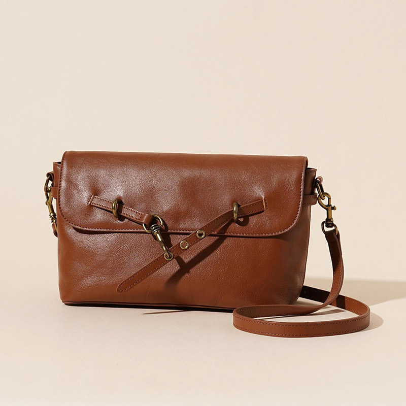 Women's Top-Grain Leather Buckle Crossbody Shoulder Bag
