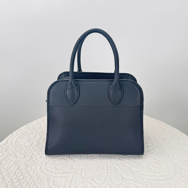 Women's Top-Grain Leather Minimalist Shoulder Tote Bag In Black