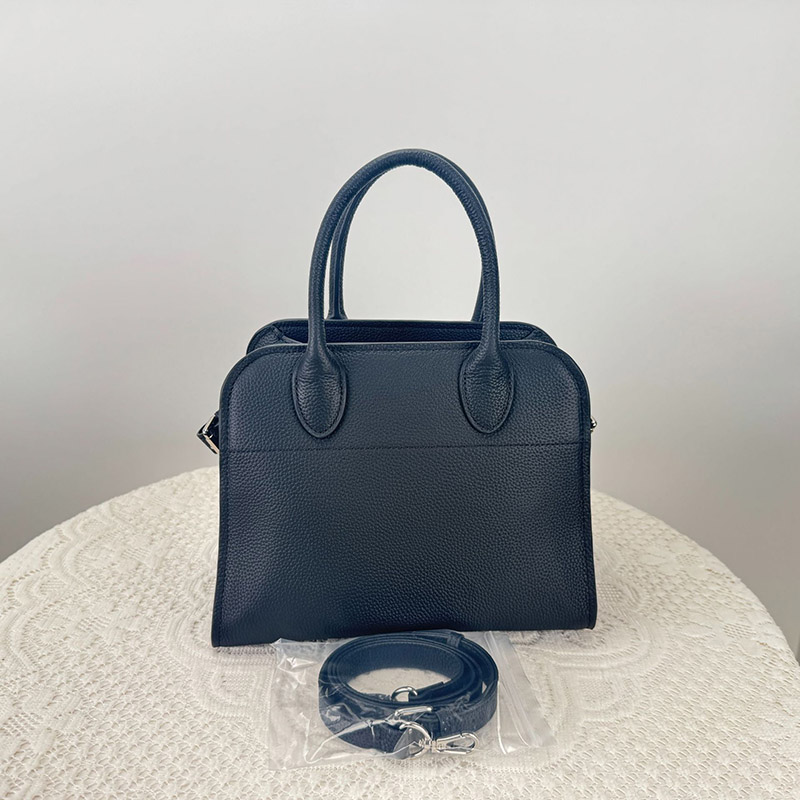 Women's Top-Grain Leather Minimalist Shoulder Tote Bag In Black