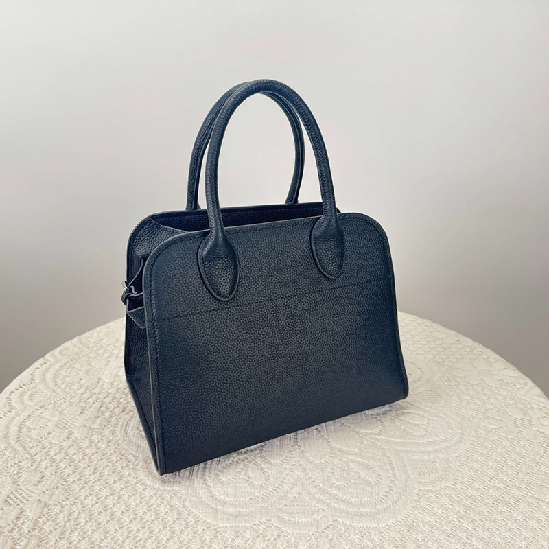 Women's Top-Grain Leather Minimalist Shoulder Tote Bag In Black
