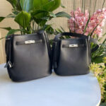 Women's Top-Grain Leather Vintage Drawstring Buckle Shoulder Crossbody Bucket Bag